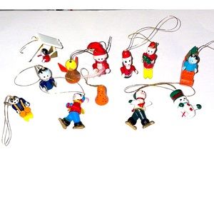 Vintage 1970’s Handmade Wooden German Mini Christmas Ornaments – Set Of 12